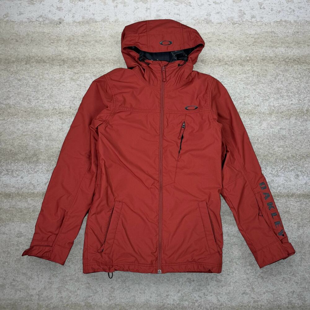 Vintage Y2K Oakley Snowboarding Jacket Mens XS Burnt Orange Black Logo Full Zip